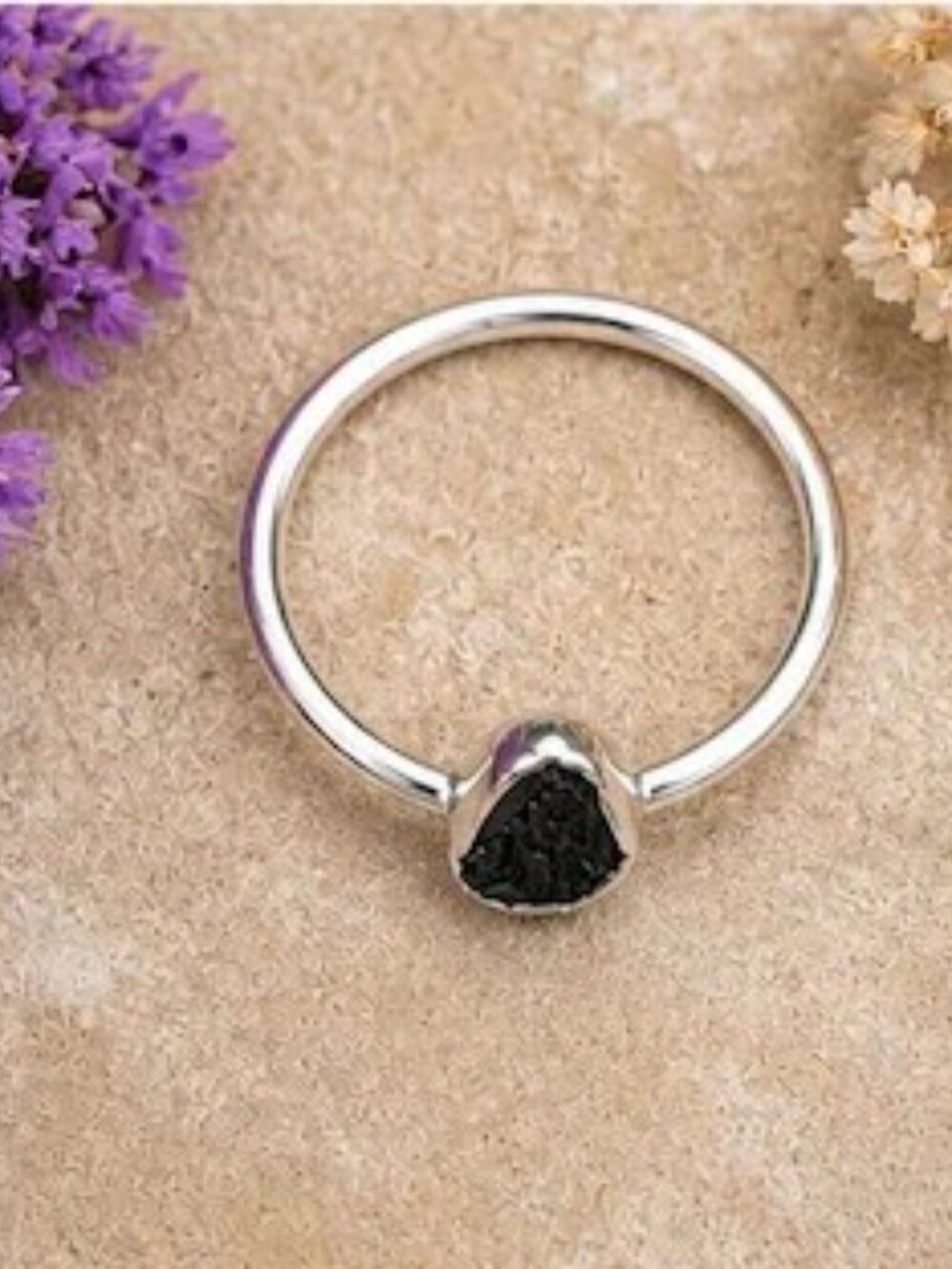 Natural Rough Black Tourmaline Ring sz. 8